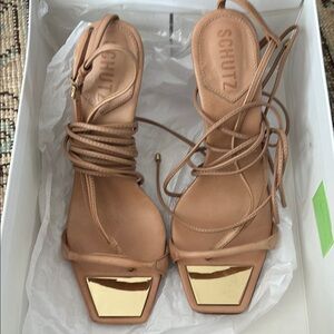 Schutz Tan Strappy Sandals